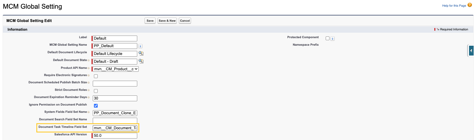 Document Task Timeline Field Set