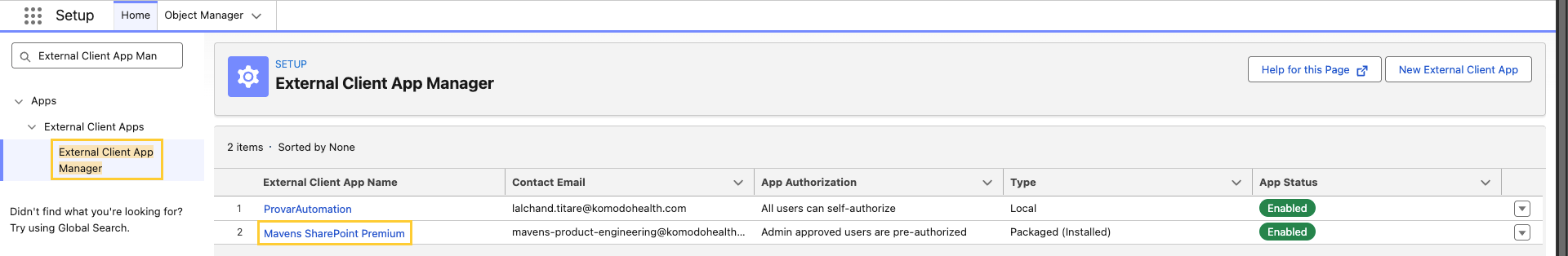 External Client App Manager