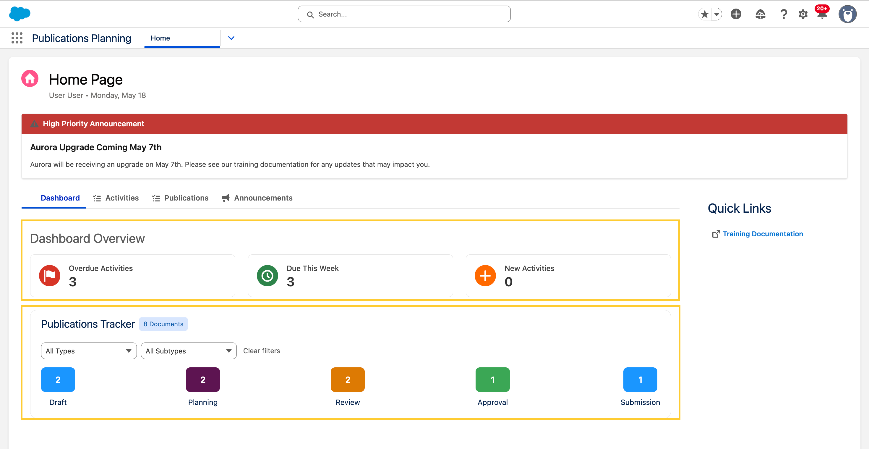 Homepage Dashboard