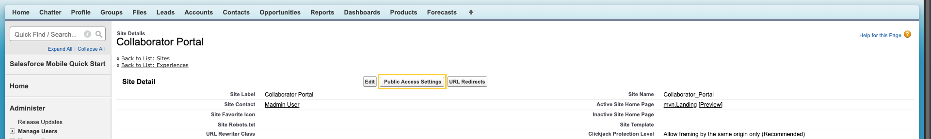 Public Access Settings