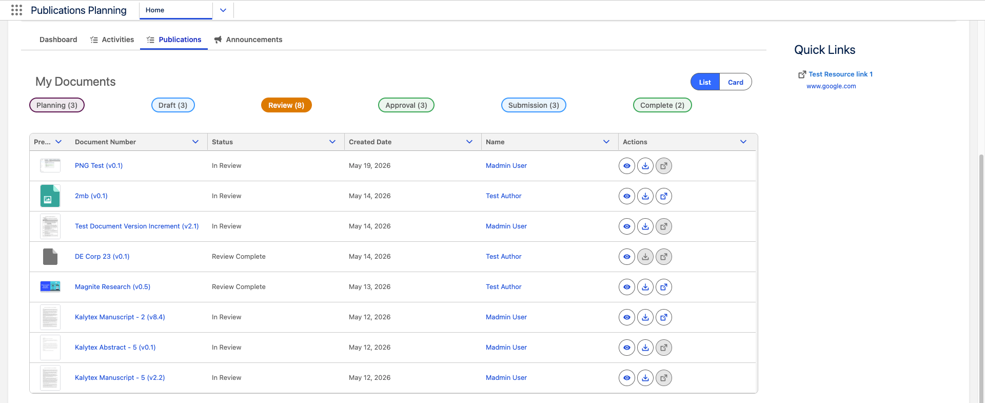 Publications tab