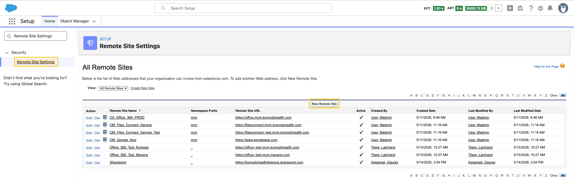 Remote site settings