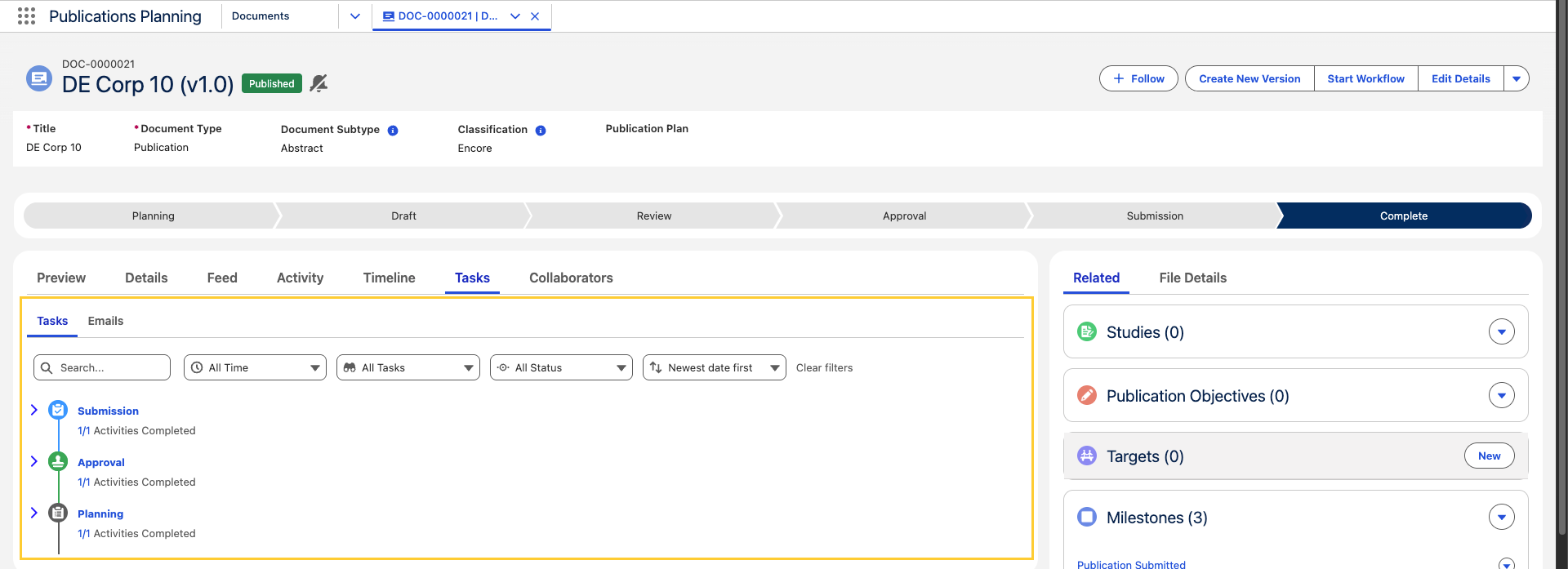 Tasks tab experience