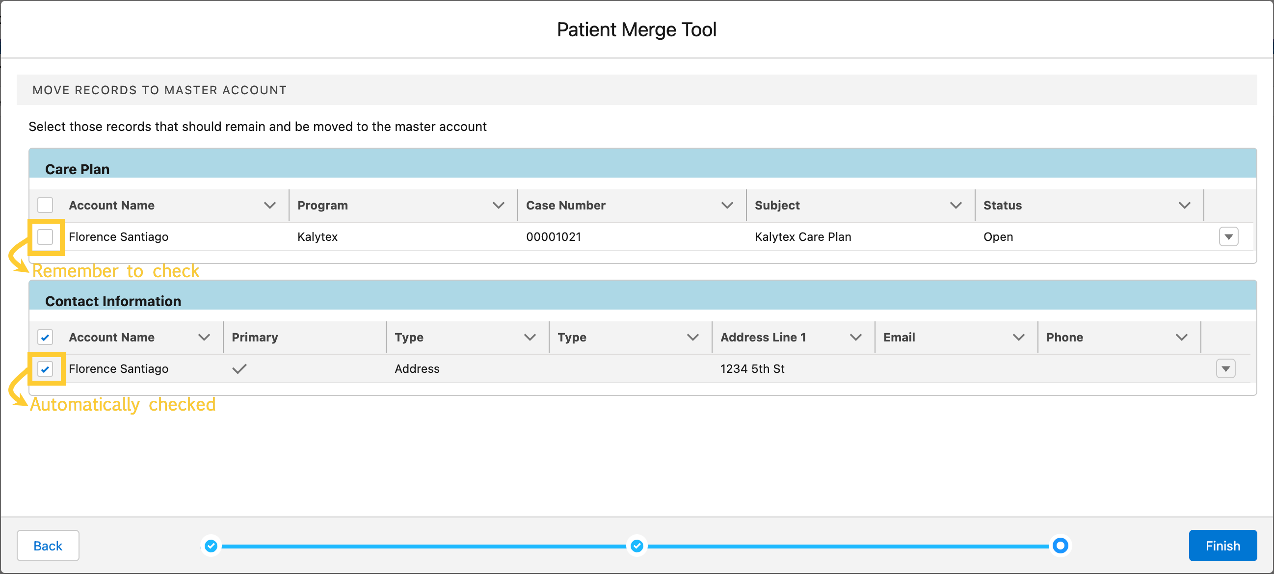 Select child Contact Information records of Accounts in Patient Merge Tool