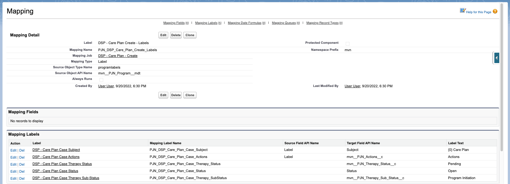 Child mapping label records for sample Dasarpoh program