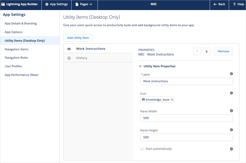 Work Instructions Utility Item setup