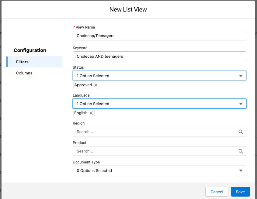 Filter options