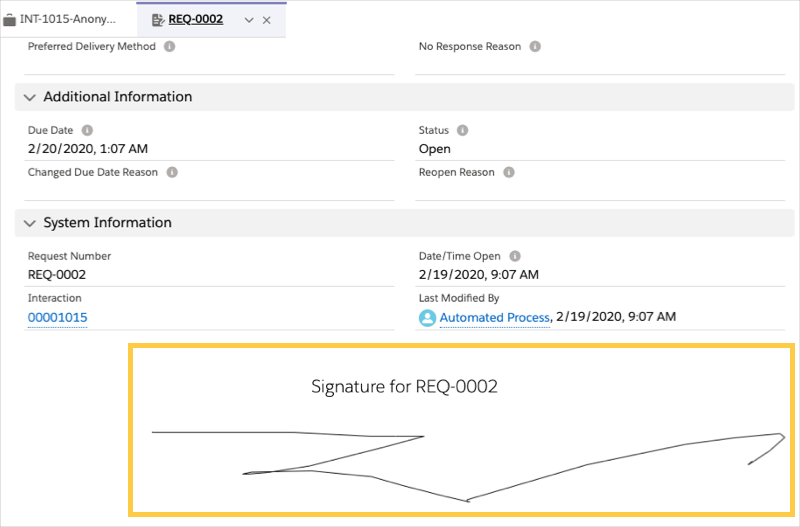 Inline presentation of a received signature