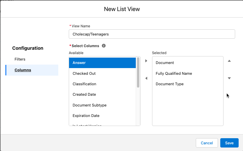 Column filters