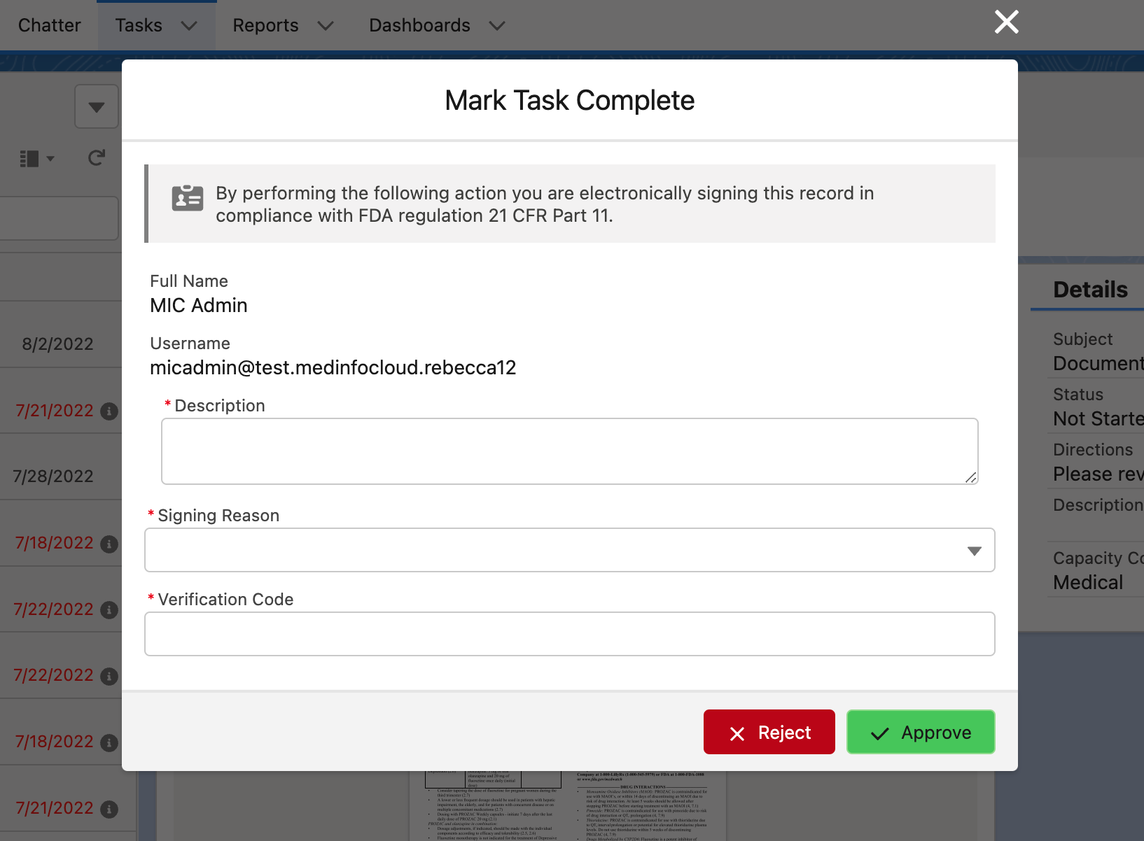 Verification code prompt when completing workflow activities