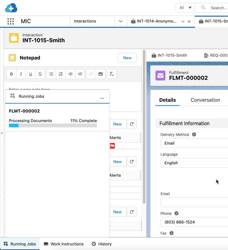 Running jobs utility bar component