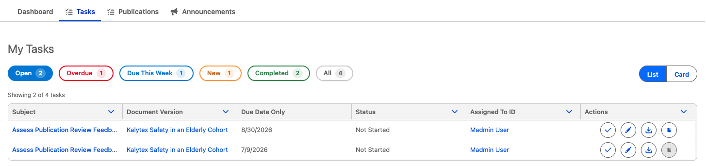 Tasks tab