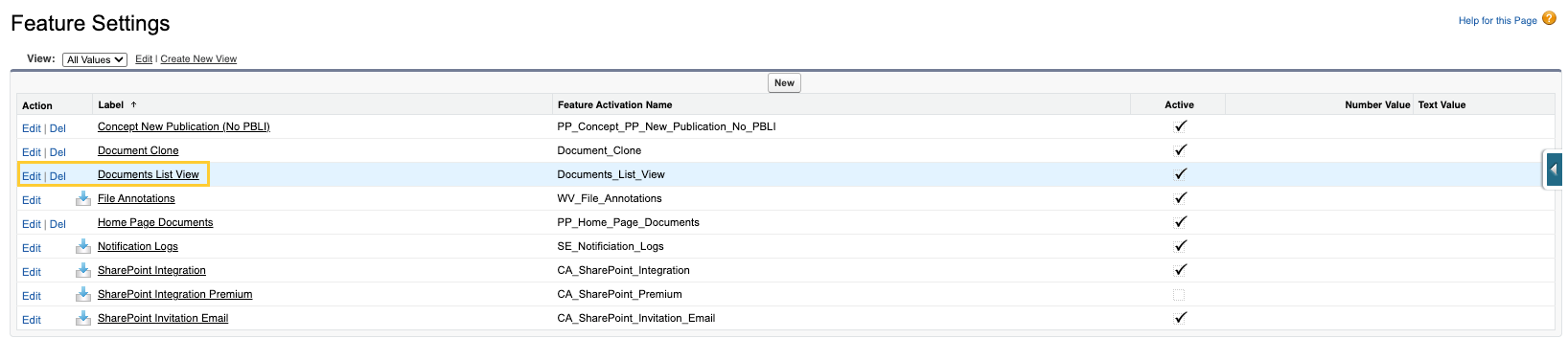 Documents list view entry point