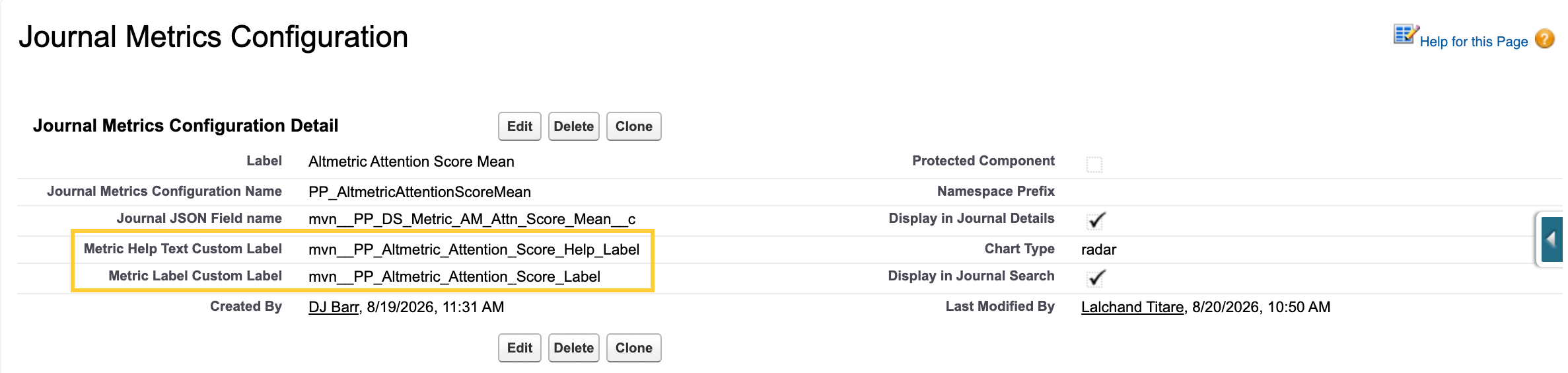 Metric Label Custom Label and Metric Help Text Custom Label fields on a Journal Metrics Configuration record