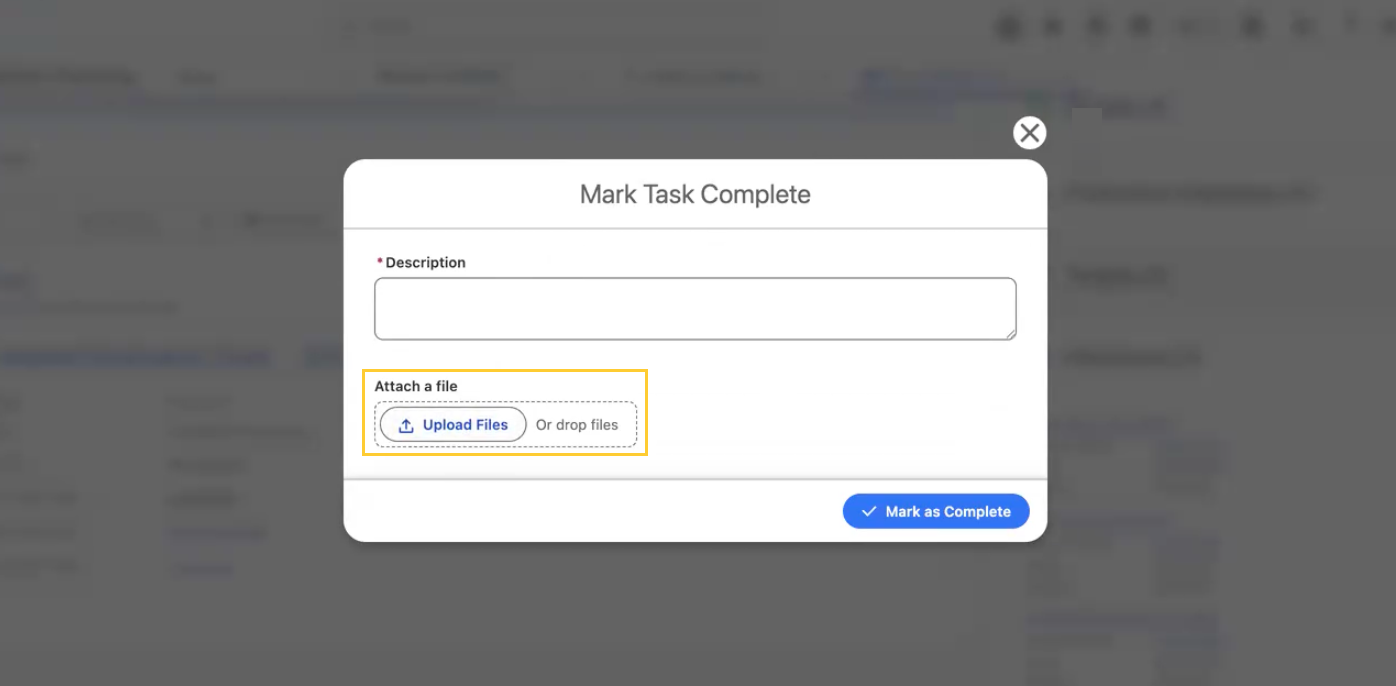 Mark Task Complete modal