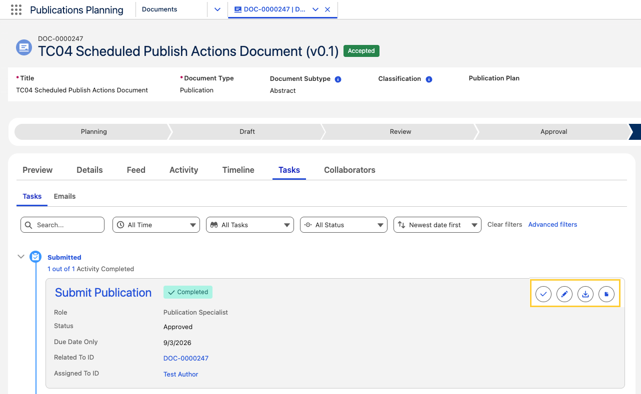 Task card actions