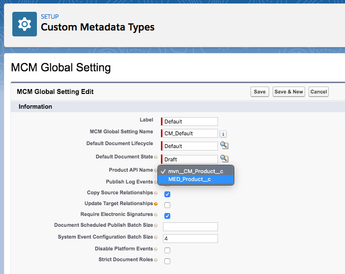 Product Catalog configuration in MCM Global Settings