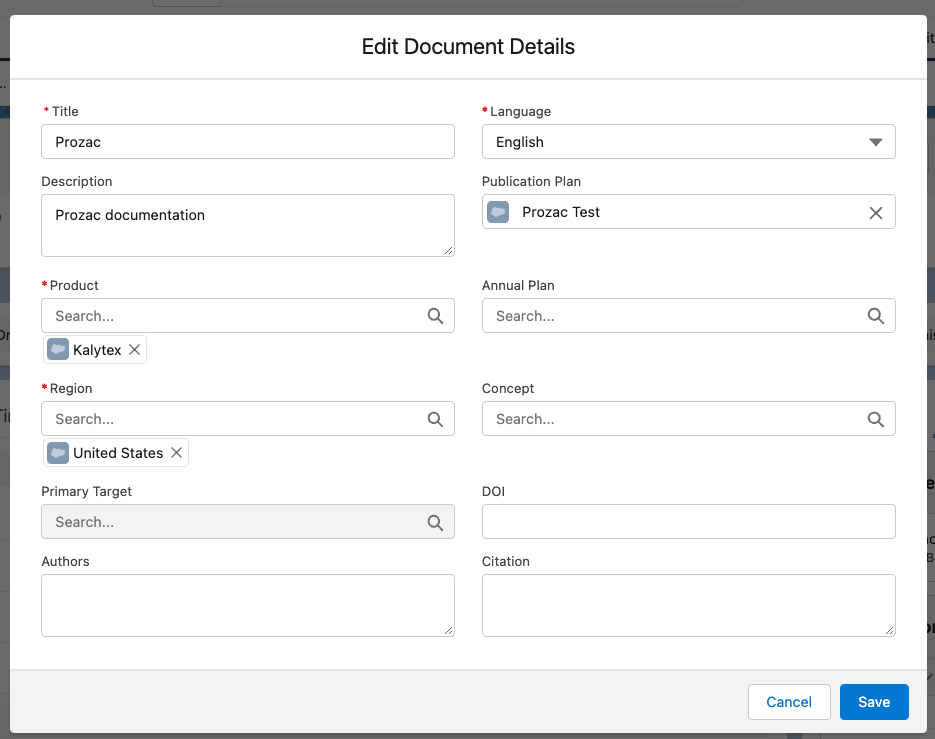 Edit Document Details modal